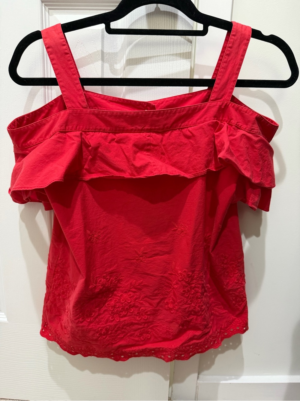 Draper James Red Off-Shoulder Ruffle Button-Front Top - Picture 2 of 3
